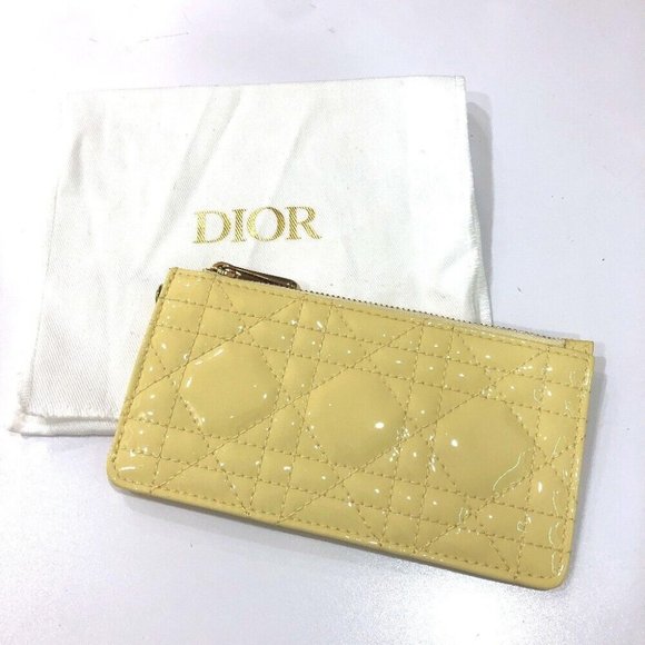 Dior Cannage Card Case patent coin purse enamel Beige/GoldHardware - Picture 2 of 11